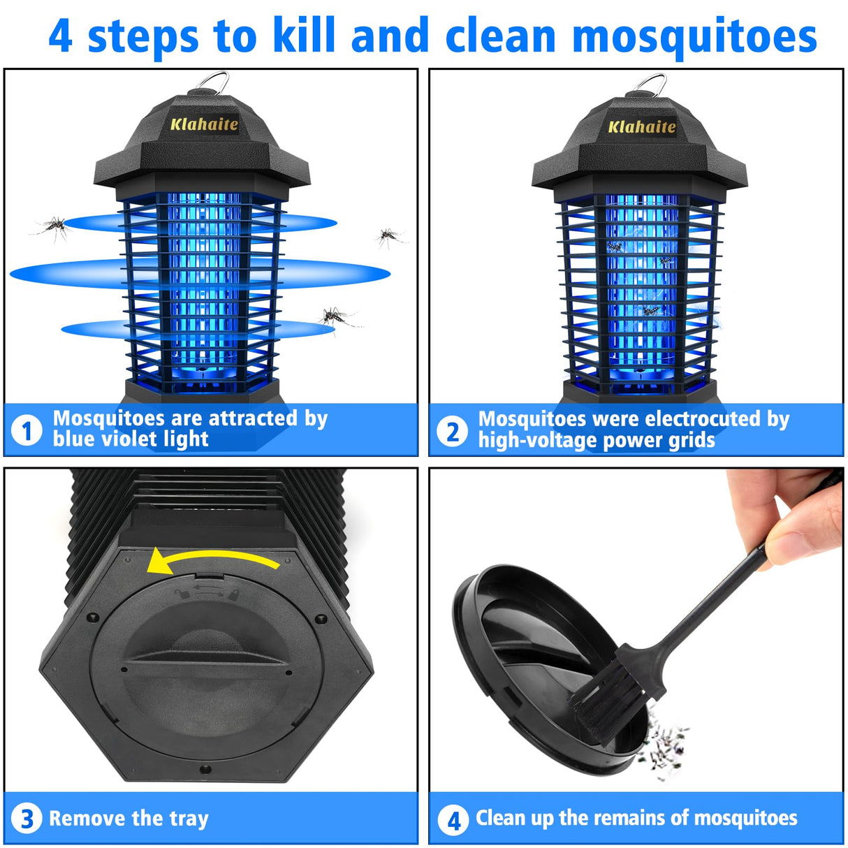 Klahaite Bug Zapper Outdoor, Electric Mosquito Zapper, Fly Zapper Indoor Fly Traps, Mosquito Repellent Outdoor Patio and Backyard Covers 1/2 Acre, 3 Prong Plug, 4200V, ABS Fireproof Plastic Outer