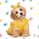 Frienda 2 Pcs Dog Dress Princess Floral Summer Puppy Dress with Bows Headband for Dog Cat Birthday Party Holiday Hawaiian Mermaid, Red and Yellow(L)