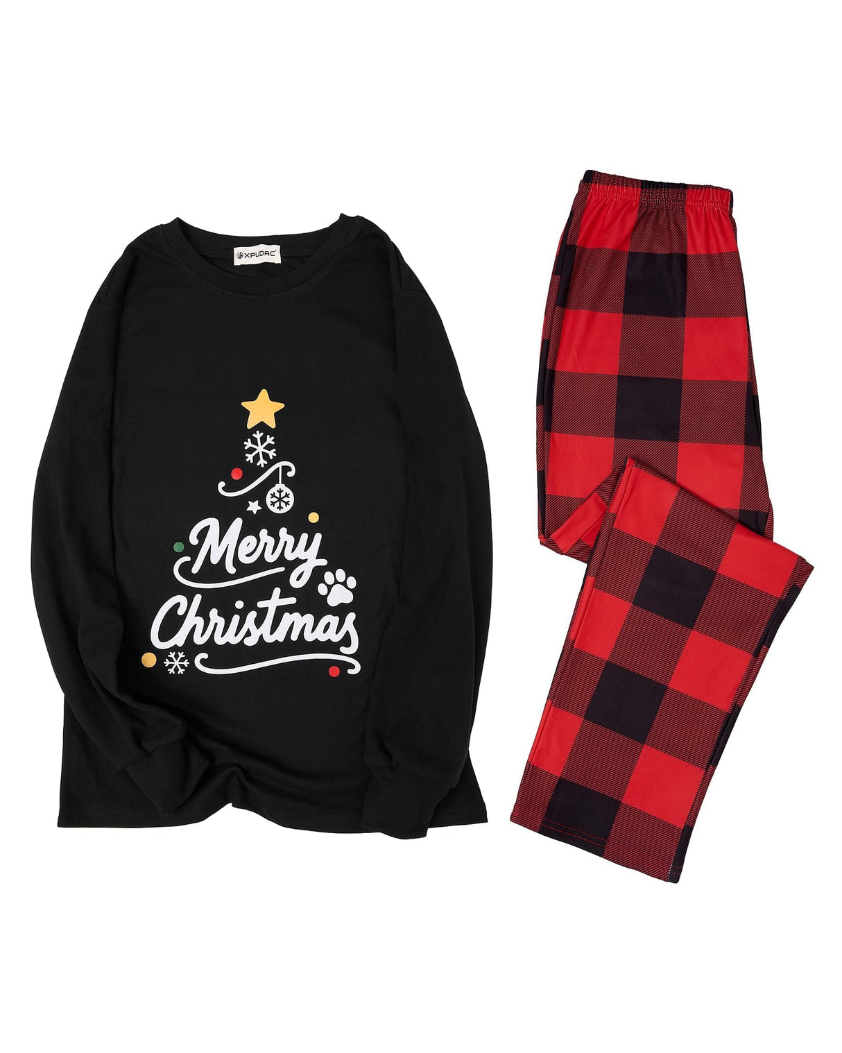 XPUDAC Christmas Matching Dog and Owner Pajamas Set Christmas Pajamas for Women Long Sleeve Sleepwear Long Pants Loungewear Soft Holiday Pjs Set, 3XL Red Black
