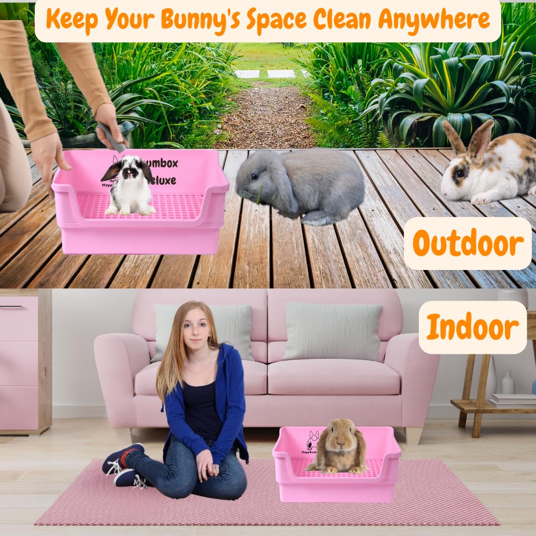 HoppScotch.bun Bumbox Deluxe Rabbit Litter Box, Extra Large 21.45" Training Cage with Toilet Tray for Small Animals, Pink