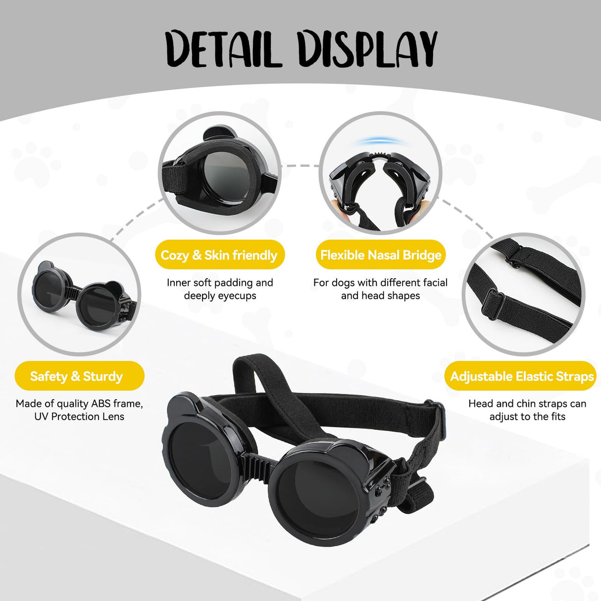 PETLESO Extra Small Dog Goggles and XSmall Dog Helmet, 2Pcs Anti-UV Doggy Sunglasses Cat Motorcycle Protecetive Helmet Set, Chihuahua Safety Hard Hat Outdoor Head & Eyes Protection, Black XS