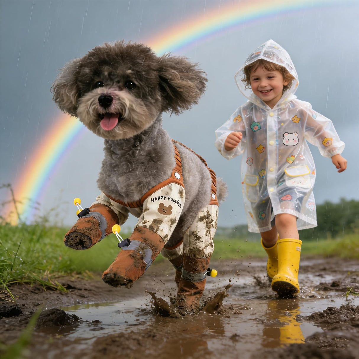 BABORUI Dog Suspender Boots, Waterproof Anti Dust, Dogs Boots with Suspenders Anti-Slip, Reflective Dog Shoes Small Size Dogs for Rain Night Walking