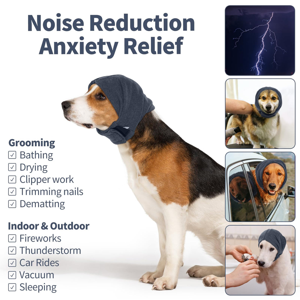 Nanaki Dog Calming Hoodie No Shake Ear Wraps for Dogs Ear Protection Dog Cover Muffs Pet Head Warp Anxiety Relief Pet Hematoma Wrap Head Cover The Grooming and Force Drying Doggy Protector Fireworks
