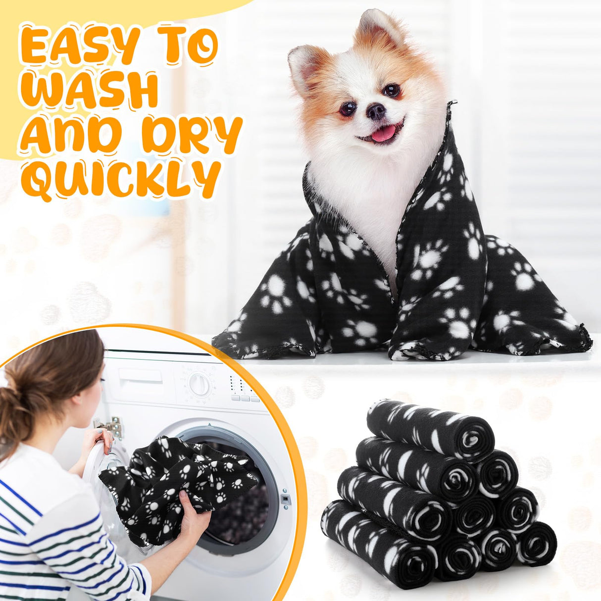 Tatuo 10 Pieces Pet Blankets with Paw Print Dog Cat Fleece Blankets Soft Warm Sleep Mat Pad Bed Cover for Kitten Puppy and Other Small Animals, 24 x 28 Inch(Cool Color)