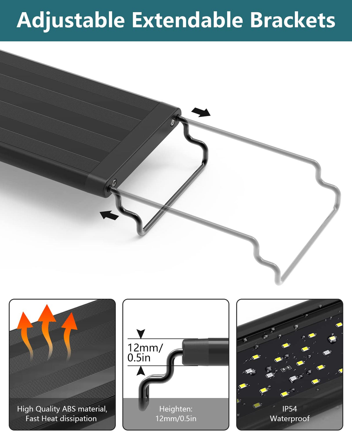 SEAOURA Led Aquarium Light for Plants-Full Spectrum Fish Tank Light with Timer Auto On/Off, 12-18 Inch, Adjustable Brightness, White Blue Red Green Pink LEDs with Extendable Brackets for Freshwater