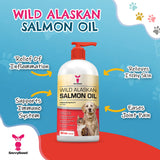 SavvyBeast Wild Alaskan Salmon Oil for Dogs, Cats & Ferrets – Omega-3 Fish Oil Pet Supplement with EPA & DHA – Supports Skin, Coat, Joints, Heart, Brain, Itch Relief & Immune – Unscented – 32 oz