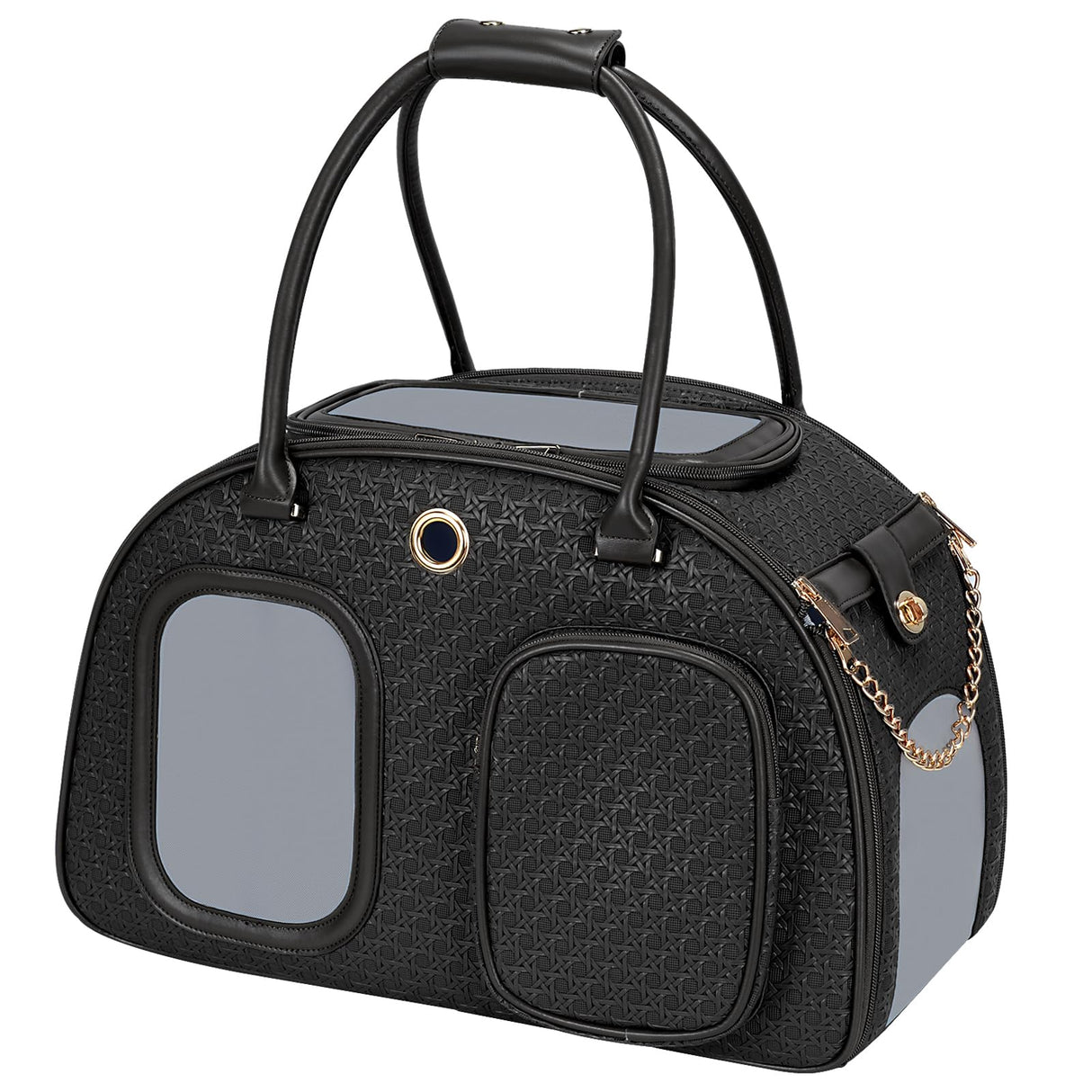 Stylish Luxury Dog Carrier Purse for Small Dogs, Ventilated Pet Soft-Sided Dog Cat Carrier Travel Tote Bag for Puppies Small Animals with Pockets (Black, 16.9inch x 9inch x 11.8inch(LxWxH))