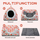 Warm Rabbit Hideout, Washable Bunny Bed & Hideaway House with Strawberry Design, Cozy Fleece Hut for Indoor Rabbits Guinea Pigs and Other Small Animals