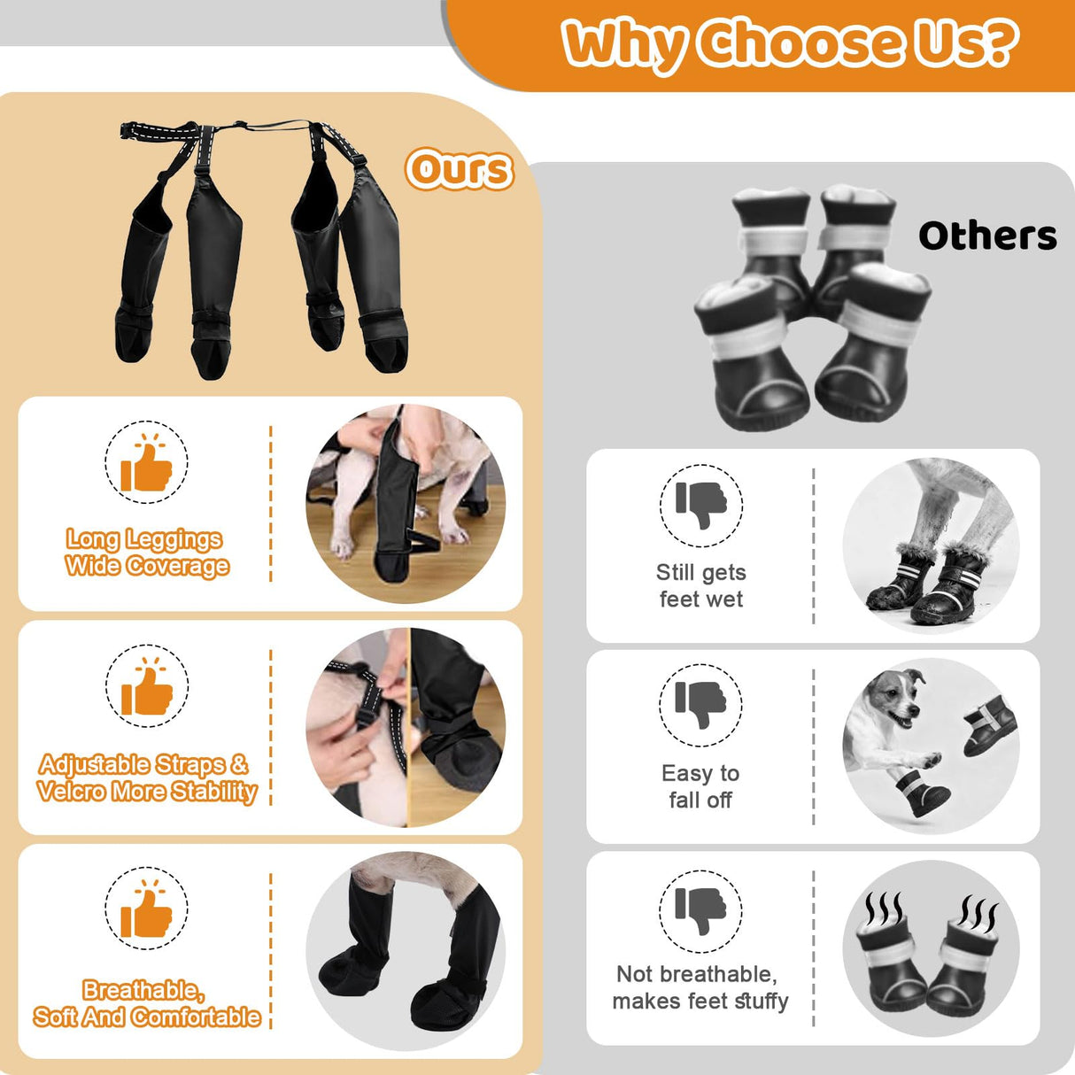 BECEMURU Dog Boots Shoes Leggings with Anti-Slip Sole,Dog Paw Protector, Perfect for Outdoor Walking, Hiking, Waterproof and Anti-Fall Dog Shoes with Adjustable Strap (M)