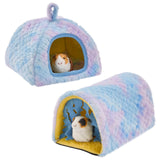 Avont 2 Pack Guinea Pig Hideout Bed and Tunnel Toys Set with Curtain, Washable Soft Plush Bunny Hideaway House Tube Cage Accessories for Small Animal Pet, Rabbits Chinchilla Hamster Ferret Rat -Blue