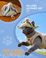 Retro Fleece Vest with Hat for Devon Rex and Hairless Cats Warm Winter Clothing for Cat & Dog (XL(10-13lbs))