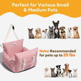 FUNNY FUZZY Dog Car Booster Seat for Small/Medium Dogs up to 25lbs – Waterproof, Non-Slip Base, Safety Leash & Fully Washable Design for Safe and Comfortable Travel (Pink)