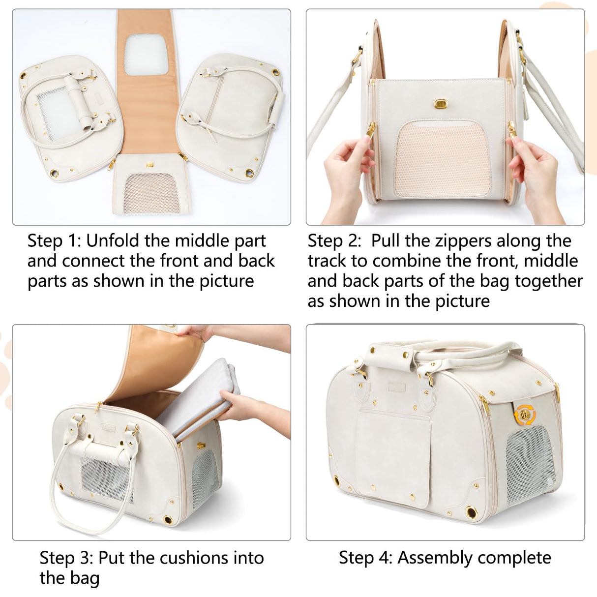 PetsHome Dog Carrier Purse, Pet Carrier, Waterproof Premium Leather Pet Travel Portable Bag for Cat and Small Dog Home & Outdoor Medium Beige