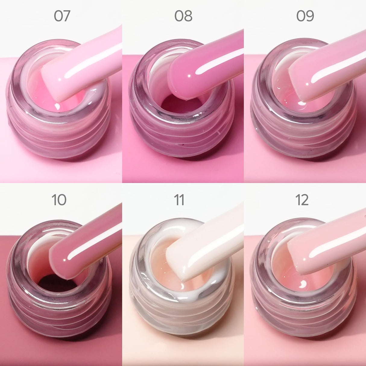 Rubber Base Gel Nail Polish Set- 6 Pcs 9 Ml Transparent Pink Rubber Base for Nails, Soak Off LED Nail Gel Manicure Kit DIY at Home Salon Gifts