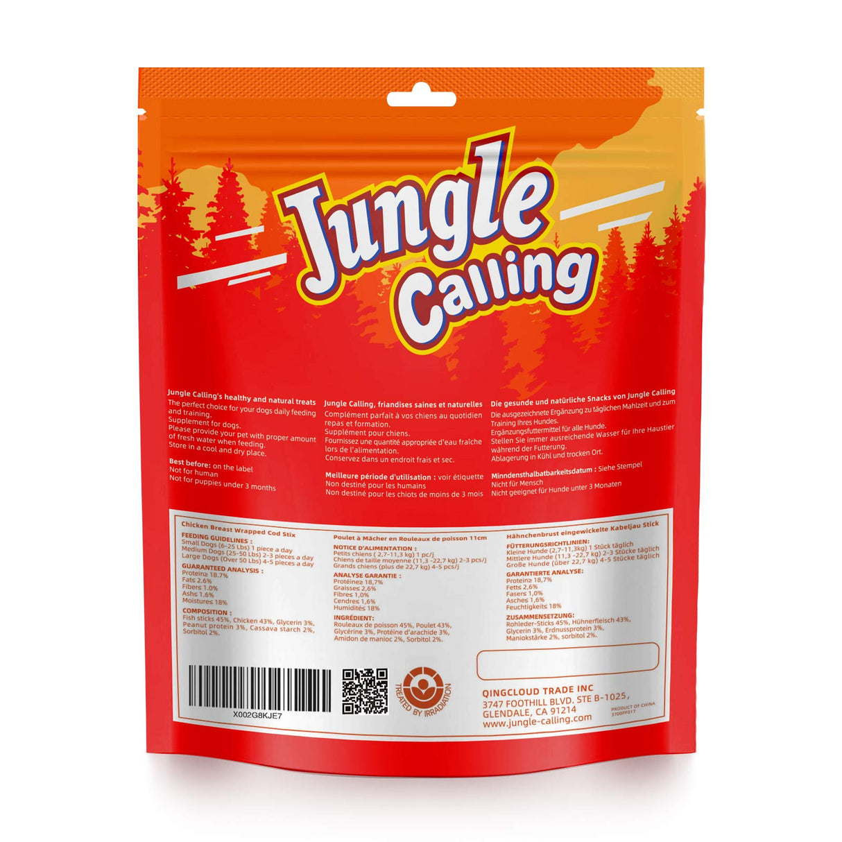 Jungle Calling Rawhide Free Treats for Dogs, Chicken Wrapped Cod Sticks Dog Treats, Soft Chewy Snacks for Training Rewards, 10.6 oz (Chicken)