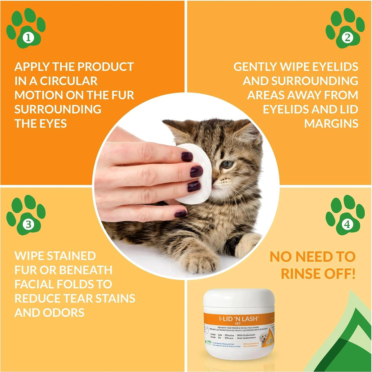 I-LID ’N LASH Vet Dog Eye Wipes - Best Tear Stain Preventer for Dogs (60 Wipes) | Prevents Puppy Tear Stains with Hyaluronan | Cat Eye Wipes for Discharge - No Antibiotics or Harmful Chemicals