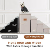 Zerbuger Dog Stairs with Storage 23" H, 4-Step Wider Dog Steps for High Beds Window, Folding Sturdy Pet Stairs Gift for Small/Medium/Large Old Dogs Cat, Ramp for Climbing Car Up to 200 lbs, Beige