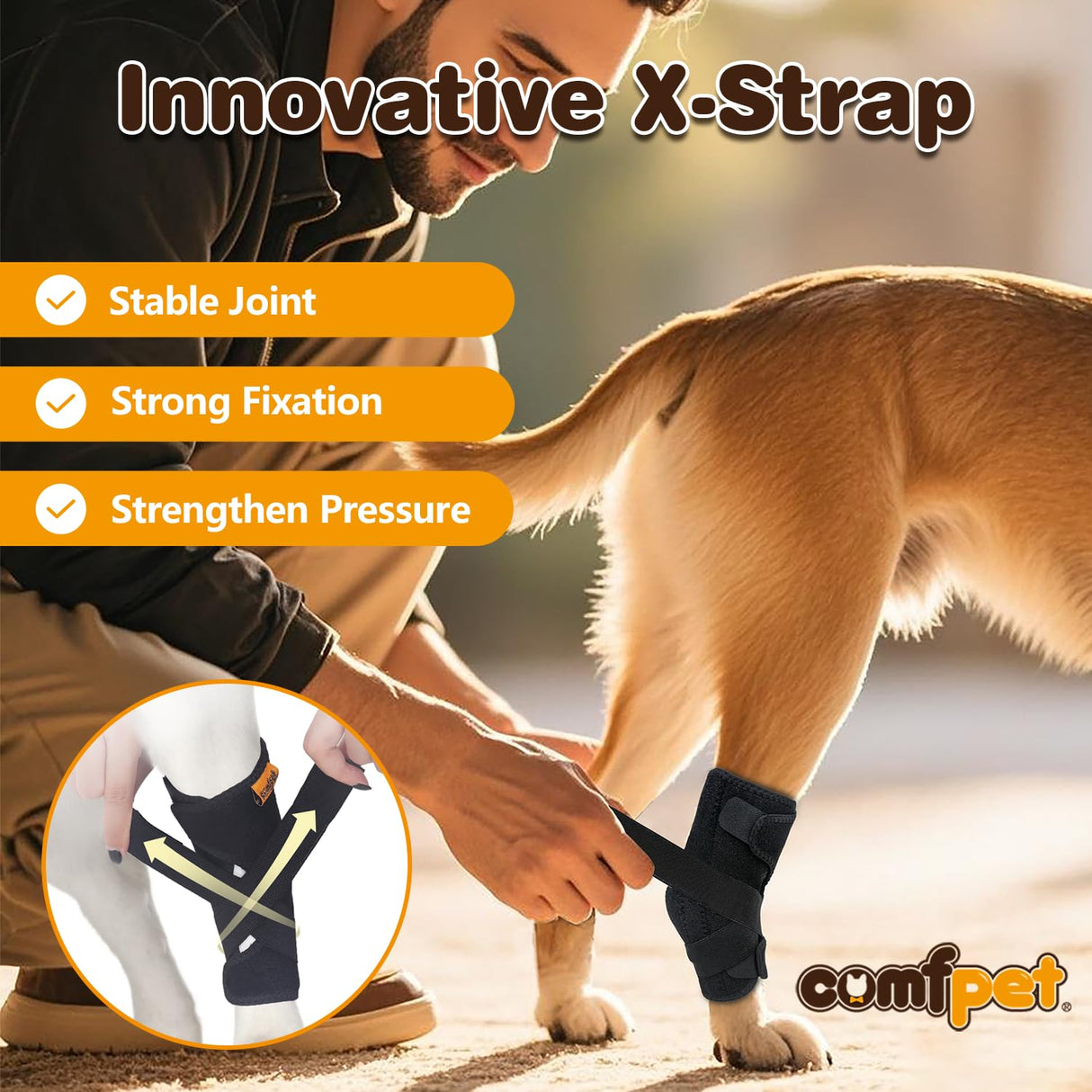 COMFPET Dog Hock Brace for Small Dogs (5-15 lbs), Adjustable Hind Leg Support Wrap for Chihuahua, Pomeranian, Yorkie, Arthritis, ACL Tears & Lameness Relief - Size S