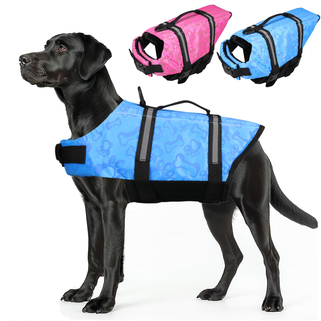 Neween Dog Life Jacket with Reflective Stripes, Adjustable Ripstop Pet Life Vest Lifesaver Preserver with Rescue Handle and High Flotation Swimsuit for Small Medium Large Dog, Blue, Large
