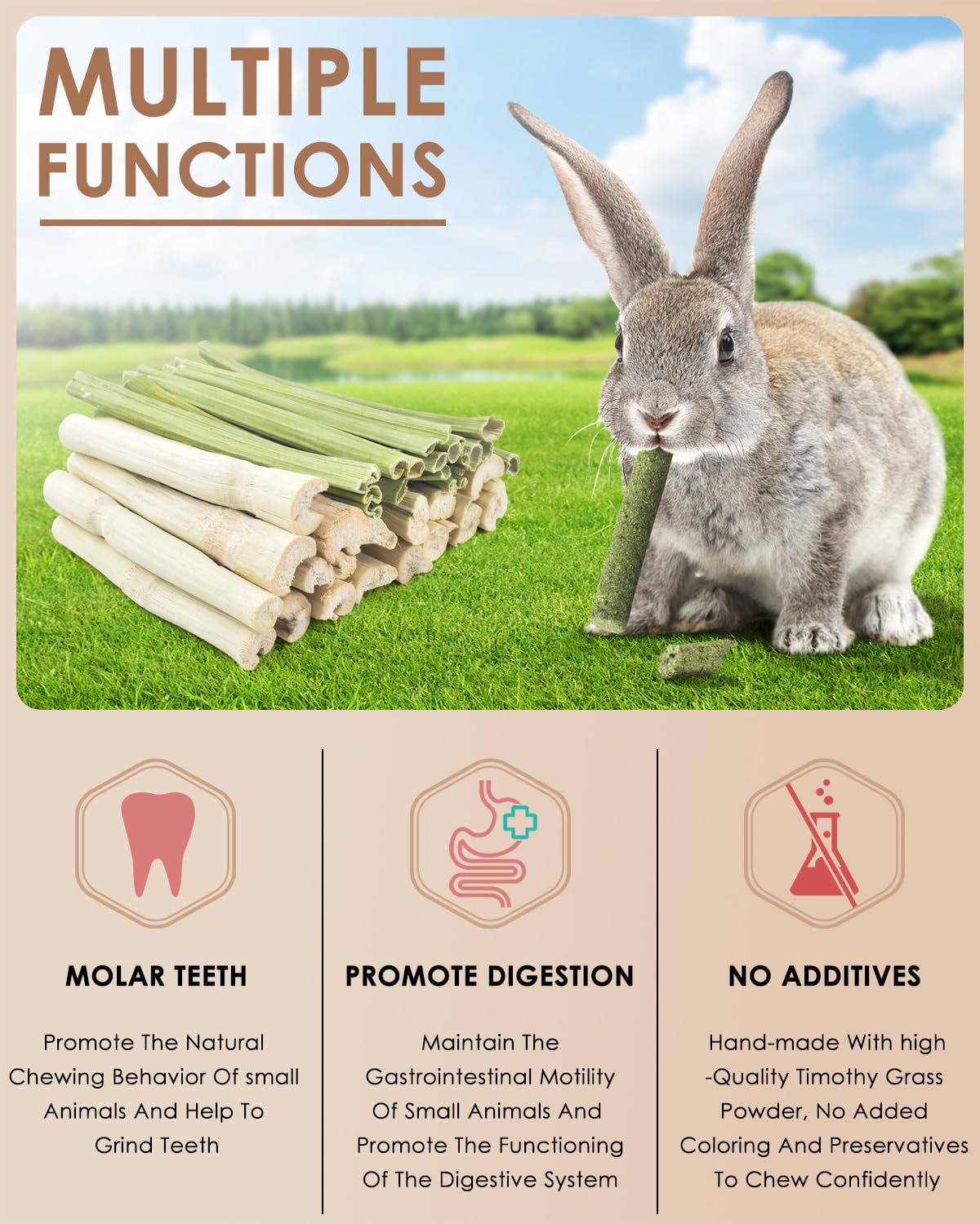 Bissap 80PCS Rabbit Chew Sticks, 40PCS Sweet Bamboo Chew Sticks & 40PCS Papaya Stems Bunny Chews for Rabbit Hamster Chinchilla Guinea Pig Small Animals Natural Molar Treats