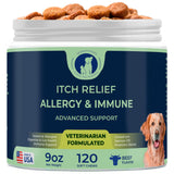 Allergy & Immune Support for Dogs – Soft Chews with Colostrum, Quercetin, Salmon Oil, Hemp Seed Oil, Vitamin C, Turmeric, Bromelain, Probiotics – Itchy Skin Relief, Seasonal Allergy Chews