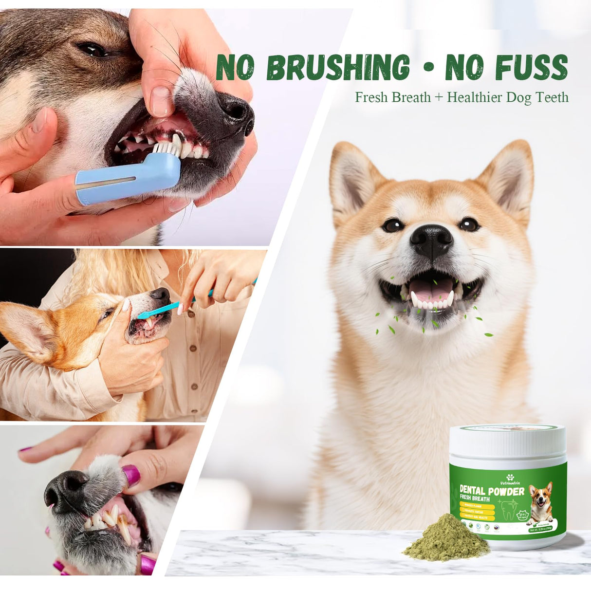 Vetriuntrix Dog Teeth Cleaning Powder, Dog Dental Powder for Teeth Cleaning and Dog Breath Fresh for Dogs with Probiotic & Tartar Remover, Plaque Off Dog Tooth Cleaning (80g)