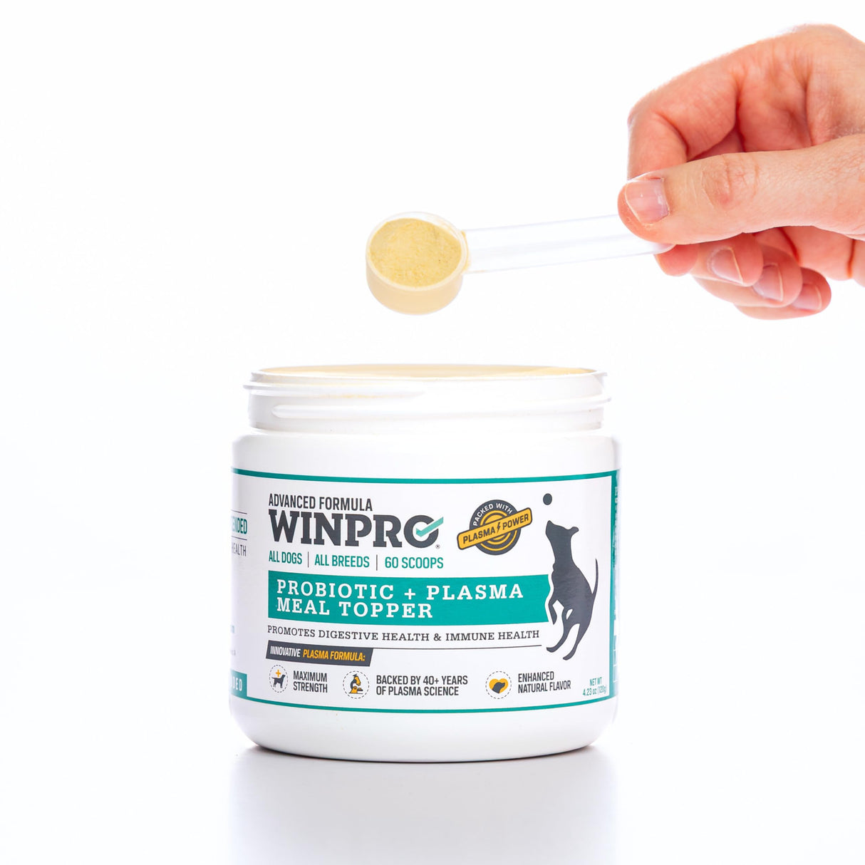 WINPRO Dog Probiotic Powder Meal Topper, Spray Dried Plasma with Prebiotics and Probiotics for Digestive Support and Gut Health for Dogs, All Breeds, Ages, and Sizes, 60 Scoops, Made in USA