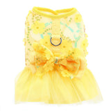 PAIDEFUL Dog Dress,Luxury Bow Princess Tutu Dresses for Girl Dogs Cute Fashion Mesh Pet Skirt with Sequins Flower Cat Puppy Clothes Wedding Party Outfits Chihuahua Apparel Button up D-Ring,Yellow,XL