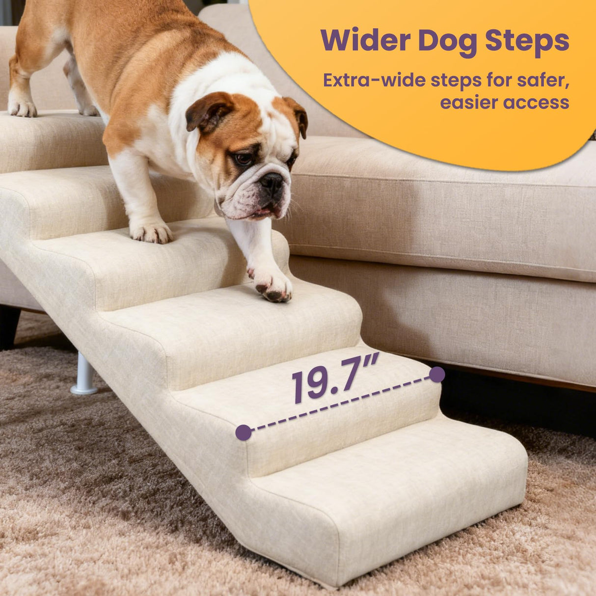 Homfstyi Leather Dog Stairs, 19.7" Extra Wide Dog Steps for Bed & Sofa, Adjustable Height 22.44"-32.28” Pet Ramp for Small to Large Dogs, Holds Up to 150 lbs（6-Step）