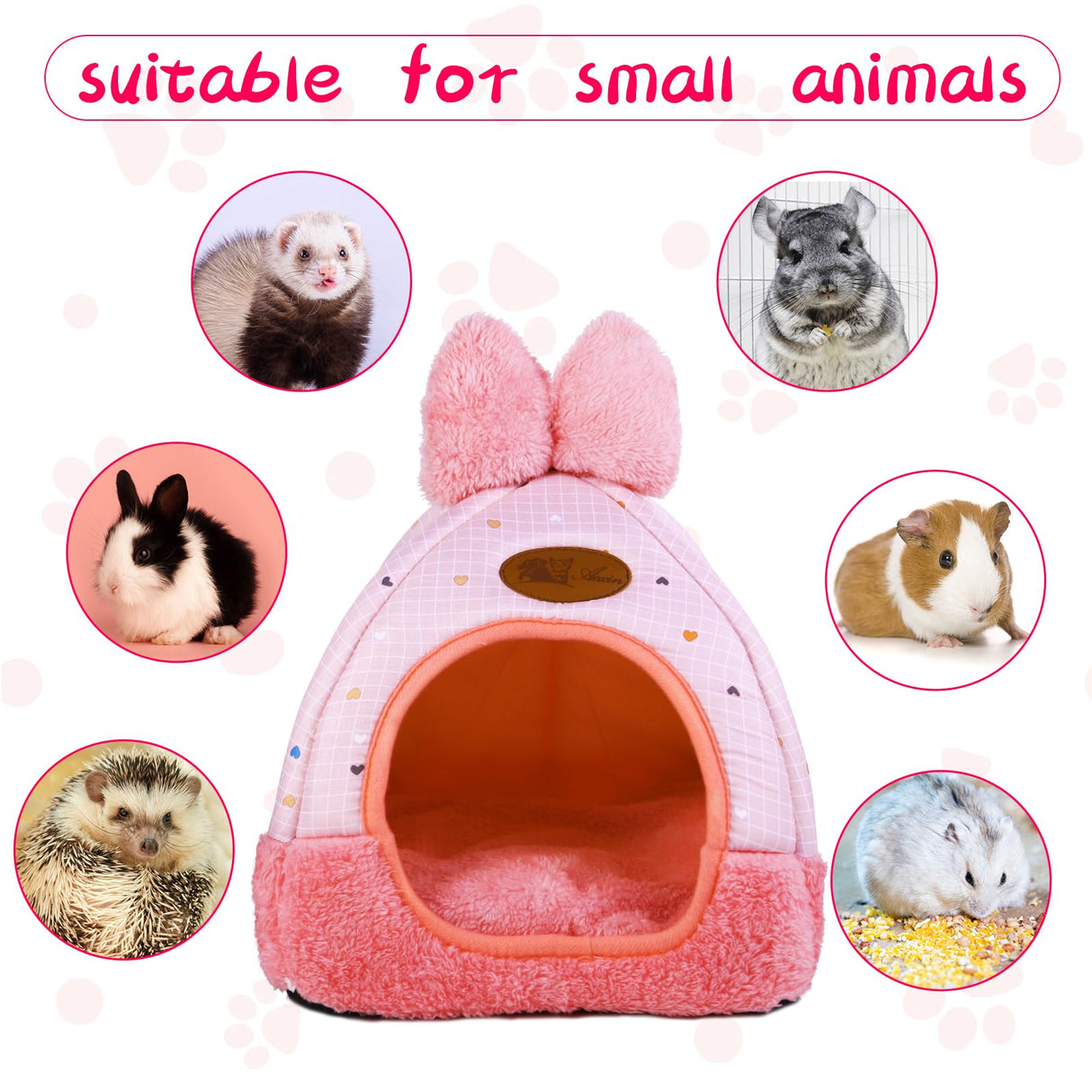 Kwerdas Bunny Bed Hideouts House Ferrets Rats Hedgehogs Chinchilla Cage Accessory for Rabbit Guinea Pig Hamster Cozy and Warm Rabbit Bed with Cute Bowknot Rabbits Hamster Bunny (Pink) ﻿