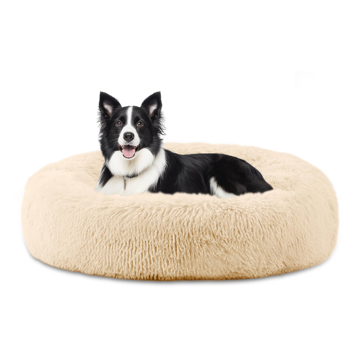 ELSKER&HOME Calming Dog Bed,Donut Washable Warming Soft Round 39 inches Dog Beds for Large Dogs,Anti-Anxiety Fluffy Plush Cushion Bed Fits up to 120 lbs Pets,Apricot