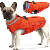 Yoochee Dog Coat, Warm Dog Winter Coat for Small Dogs, Waterproof Jacket with Harness Built in, Reflective Turtleneck Cold Weather Coats with Zipper,Pet Fleece Vest Snow Jacket, Orange S