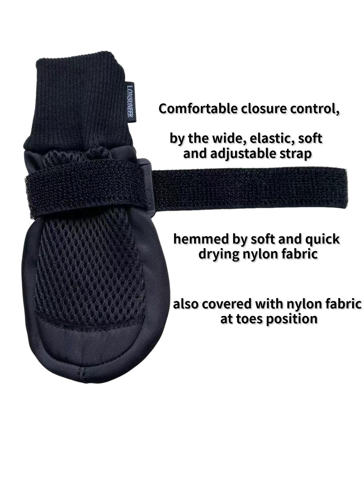 LONSUNEER Paw Protector Dog Boots, Dog Shoes Breathable, Dog Booties with Soft and Nonslip Soles, Set of 4, Color Black Size X-Small