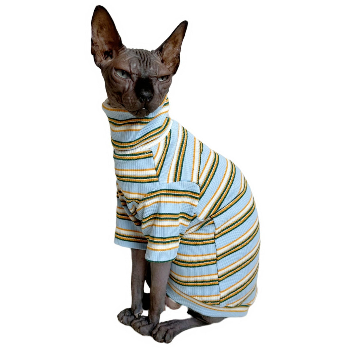 Turtle Neck Vintage Stripes Sphynx Hairless Cat Cotton T-Shirts Pet Clothes Vest Kitten Shirts Sleeveless, Cats & Small Dogs Apparel (Light Blue, S (3.3-5 lbs))