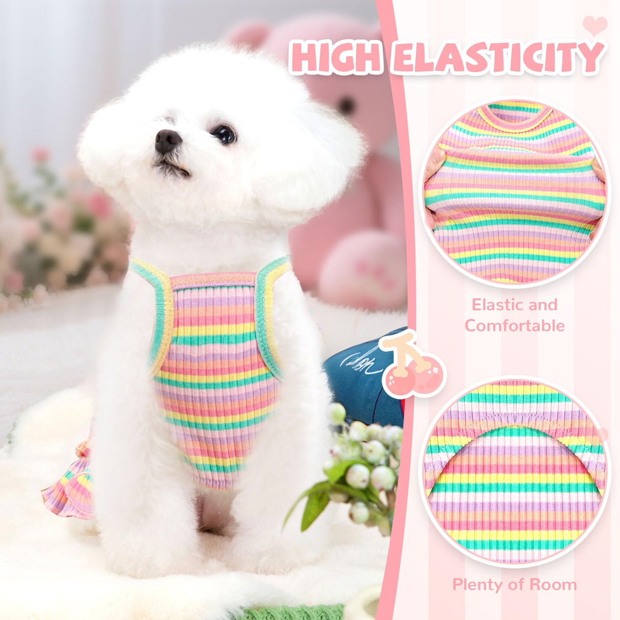 XGDMEIL Cute Small Dog Dress Girl Female Dog Clothes Spring Summer Pet Puppy Cats Striped Dress Outfits for Shih Tzu Yorkies Chihuahua Maltese(4 Pcs,X-Large)