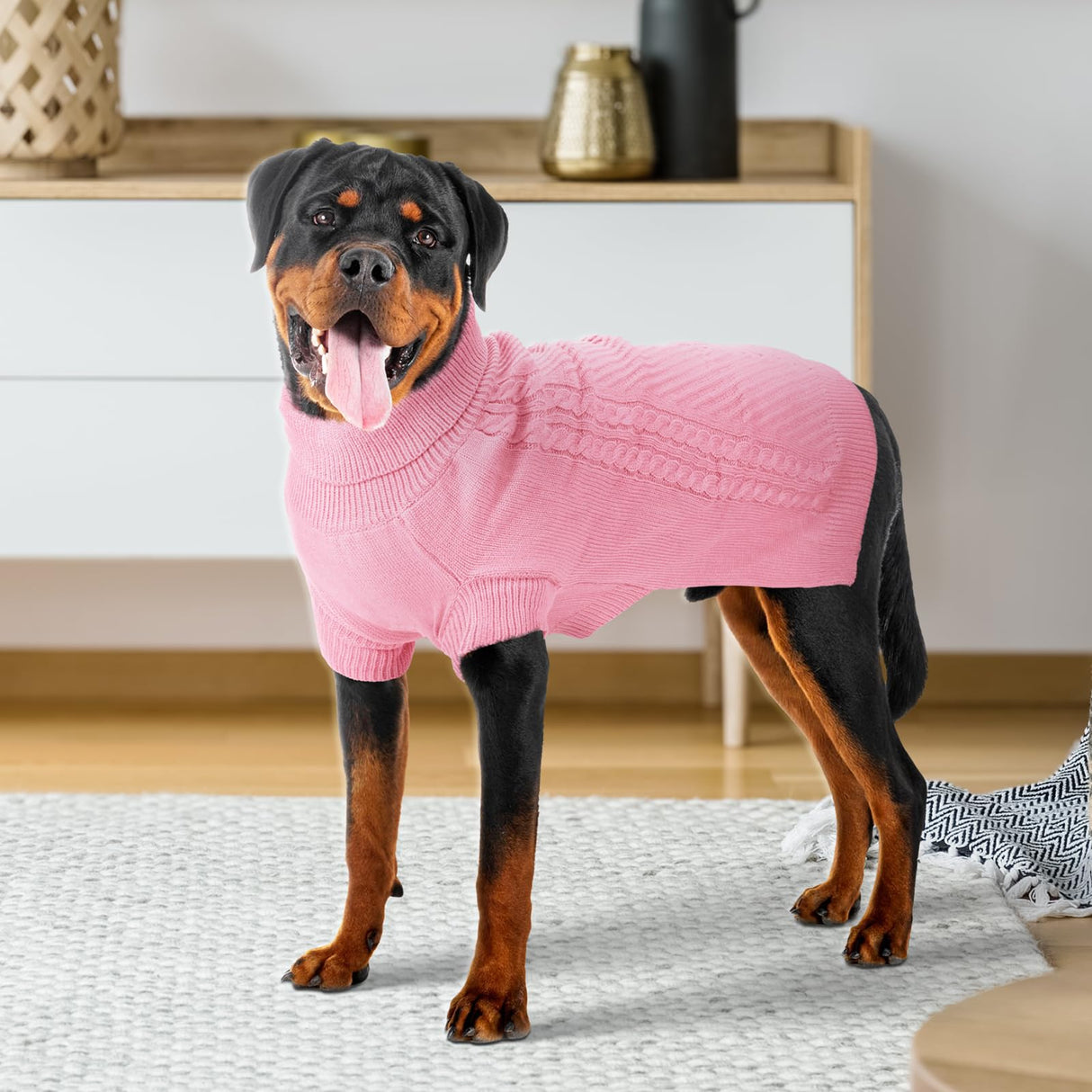 Lonepetu Dog Sweaters for Large Dogs Winter Clothes,Soft and Warm Girls Fleece Turtleneck Knitwear,Christmas and New Year Gift for Labrador,Golden Retriever,Doberman (Pink 2XL)