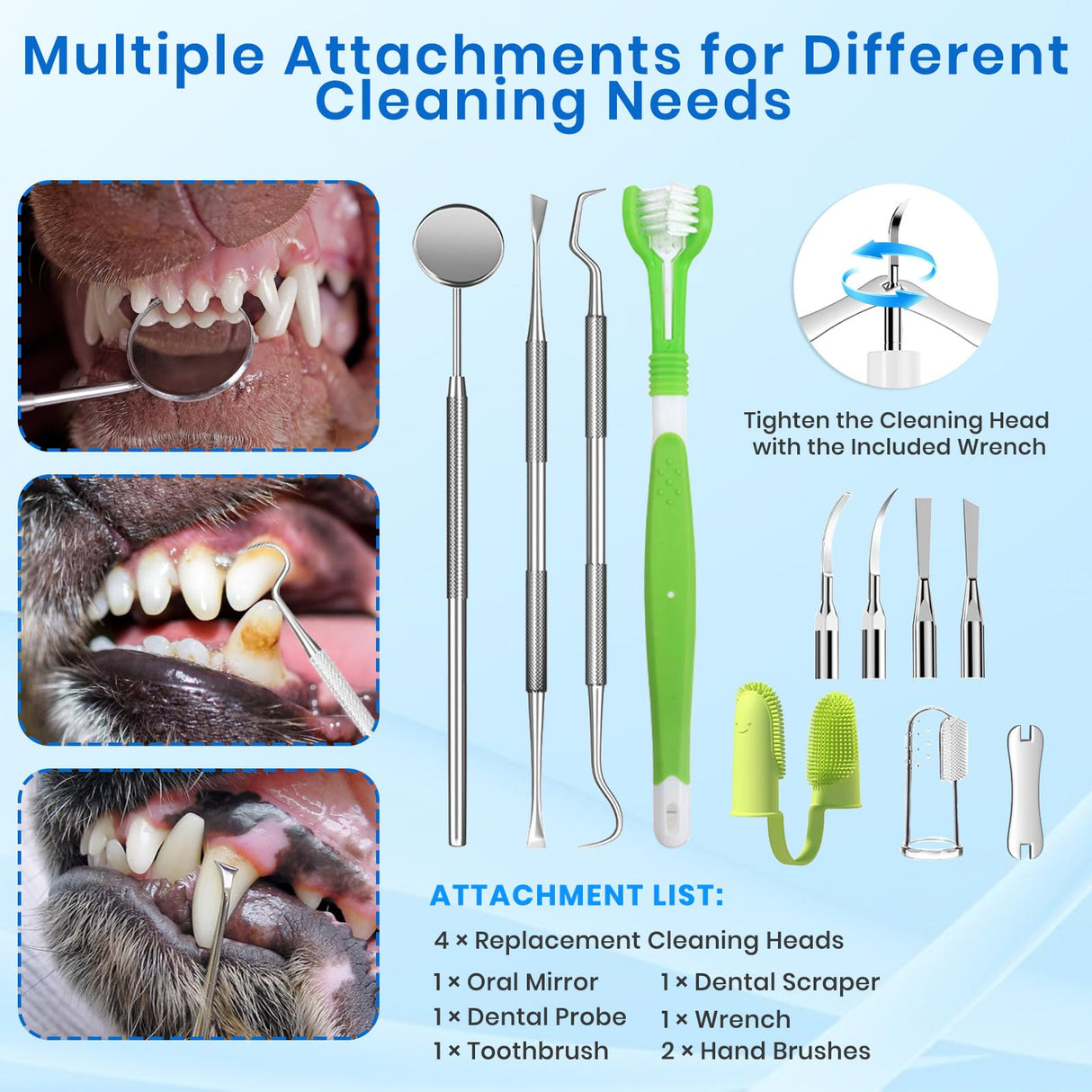 PATWING Dog Plaque Remover for Teeth,Pet Tooth Cleaner with LED Light,Cleaning Kit for Tartar and Stains,5 Adjustable Modes,Pet Teeth Cleaning kit,Suitable for Dogs and Cats (White)