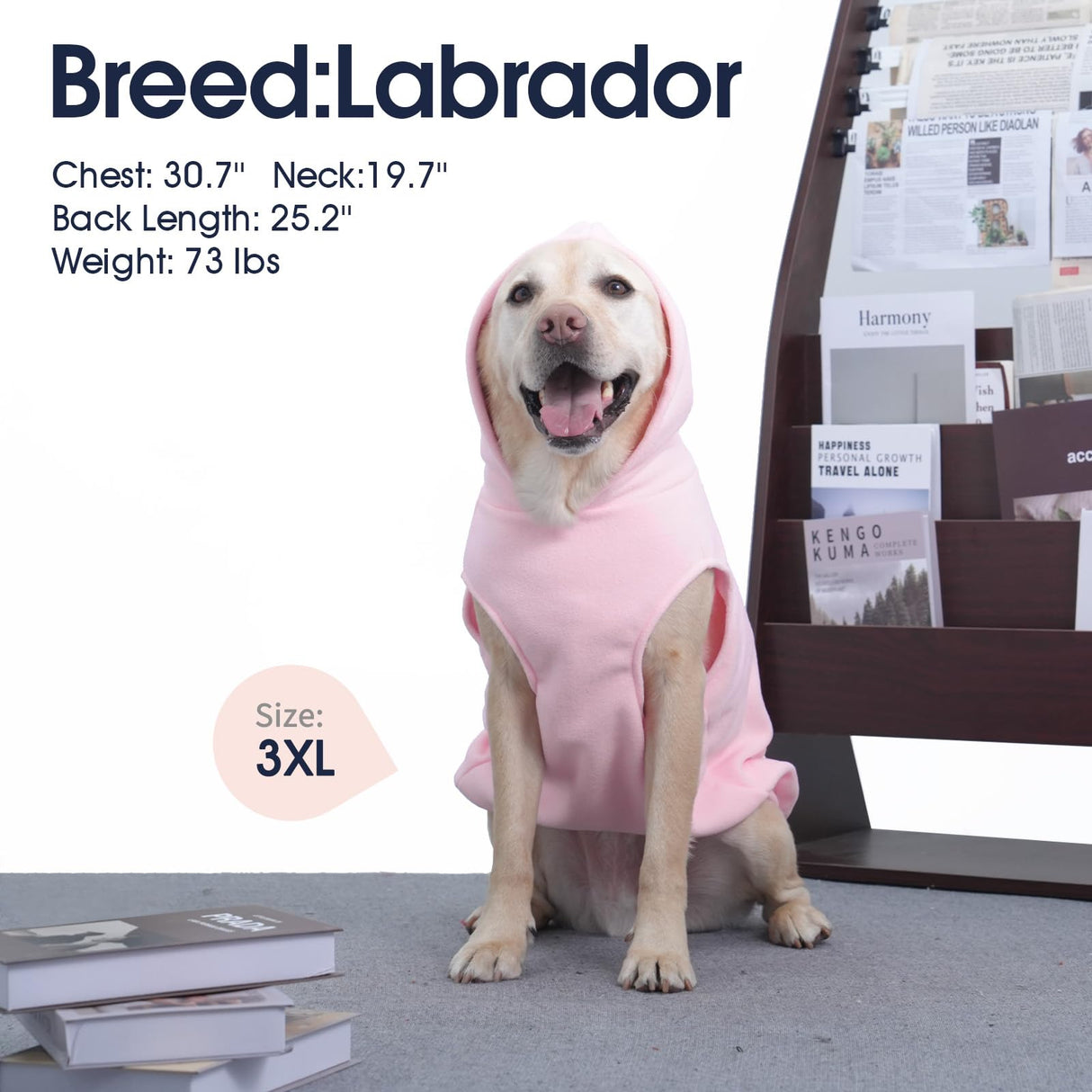 IECOii XL Dog Sweater & Pullover Hoodie for Large Dogs, Warm Fleece Layer with Hood for Cold Weather, Boys & Girls, Pink, Size XL