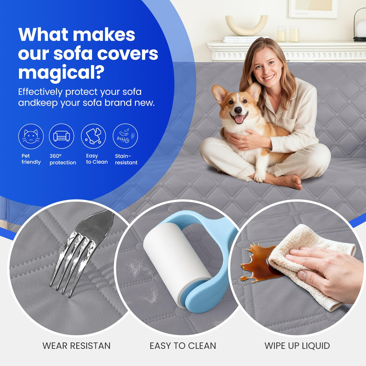 CYCMACO Waterproof Couch Covers for Pets, Waterproof Dog Bed Cover, Anti-Slip Soft Dog Blankets, Couch Cover for Dogs Washable, Pet Blanket for Puppy Large Dogs Cat (82x120 Inch, Light Grey)