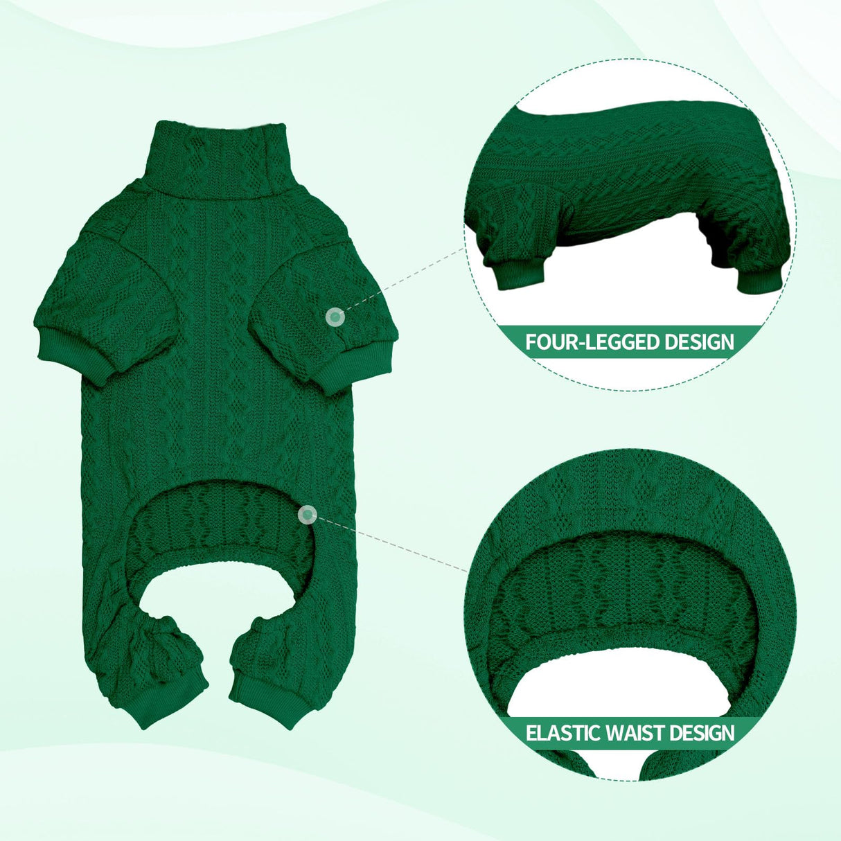 Dog Sweaters for Large Dogs Turtleneck Knitted Pet Clothes Solid Color Puppy Sweater Warm Dog Sweater(Green&XL)