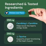 VETRISCIENCE Veterinary Strength Healthy Heart Chews - Heart & Energy Supplement for Pets - Cardiovascular Supplement - Pet Blood Flow Support - Chicken Flavor - 60 Count