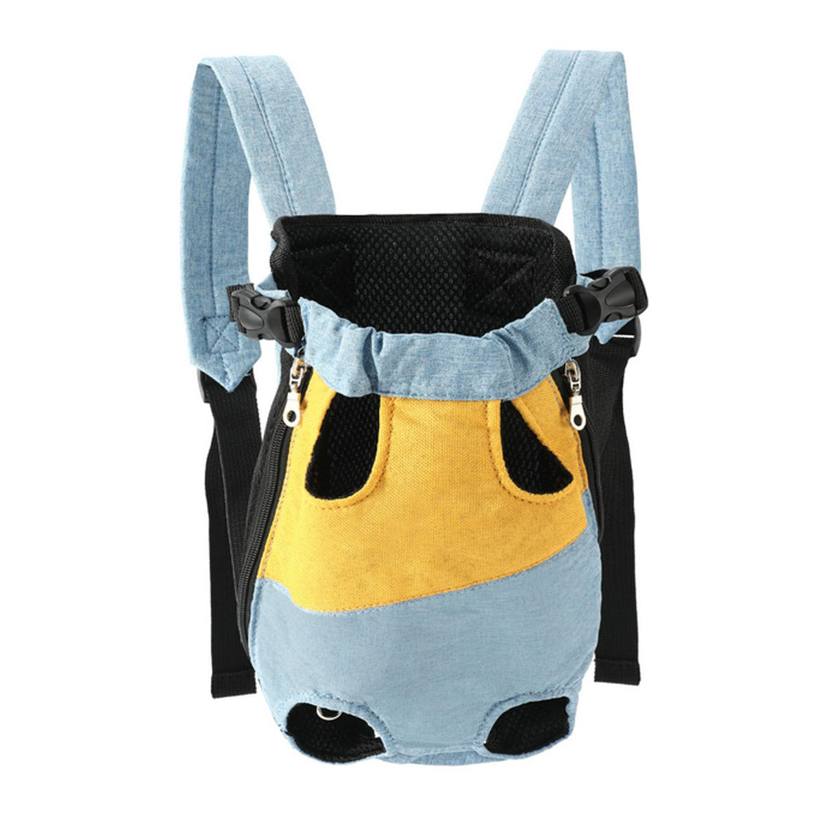 Lightweight Pet Backpack Carrier for Small Dogs & Cats - Easy-Fit Adjustable Straps, Basic Legs-Out Design, Durable for Daily Use (Fits Pets Under 15lb) (Yellow-Blue Color-Blocked, Large)