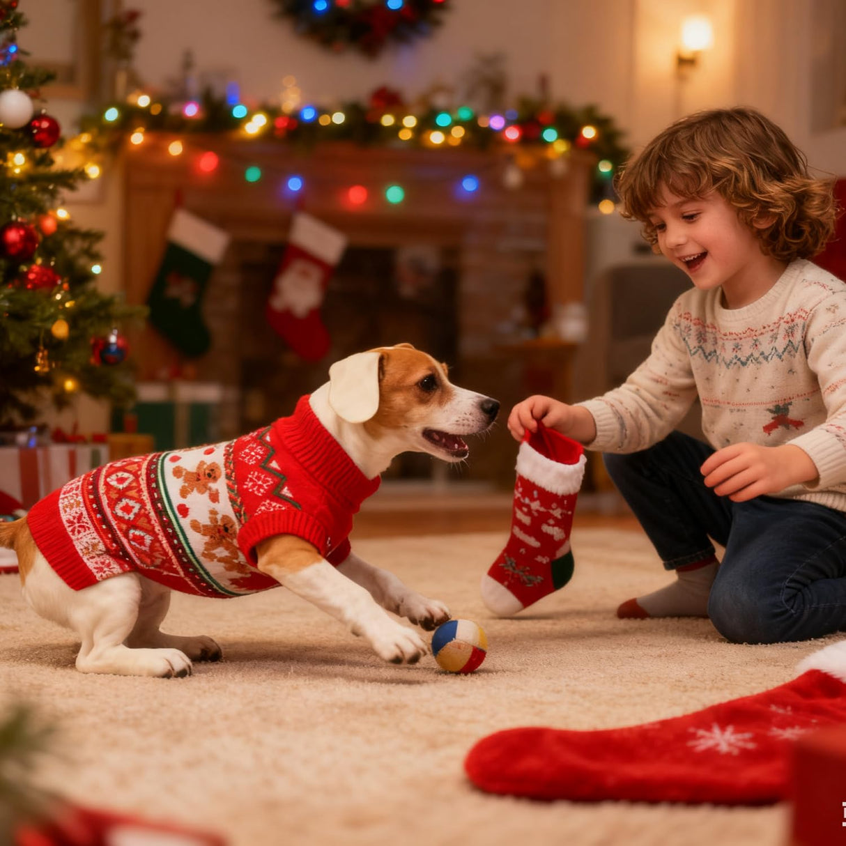 BAOBICUTE Christmas Dog Sweaters for Small Medium Large Dogs Girl Boy Knit Turtleneck Double Dog Sweater Clothes Winter Thick Warm Pet Puppy Outfit Snowflake Pattern for Holiday Christmas