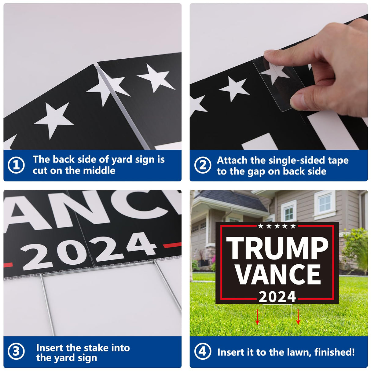 Probsin Trump Vance 2024 Yard Sign Double Sided 16" x 24" President Trump Vice President Vance MAGA Signs Voted for Trump Vance Outdoor Decorations for Lawn, Garden, Window, Party Supplies (Black)