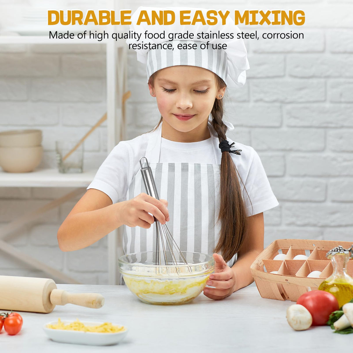 Stainless Steel Whisk 8" Hand Blender + 10" Semi-Automatic Rotary Kitchen Whisk Kitchen Wisk Wire Whisks for Cooking, Whisking, Blending, Beating, Stirring- 2 Pack...