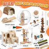 Sonwyoung 18 Pcs Hamster Cage Accessories, Silent Hamster Wheel, 15 Chew Toys Set, Maze Wood House and Water Bottle Set for Rat Mice Small Animals Habitat (Fun Interactive Style)