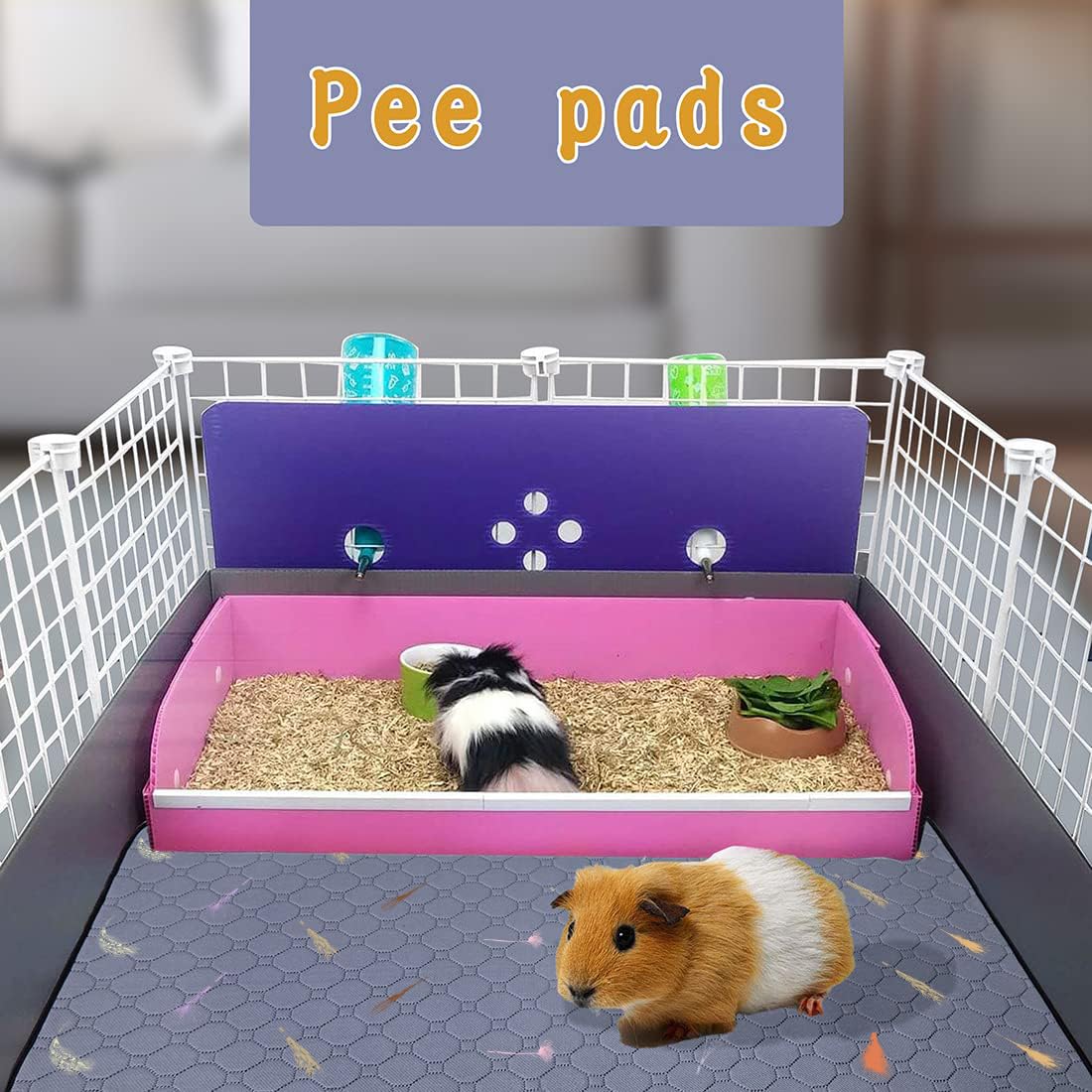 2Pcs Guinea Pig Cage Liners,Guinea Pig Fleece Cage Liners24''X48'' Super Absorbent Washable Pee Pads Reusable for Rabbit Hamster Chinchilla