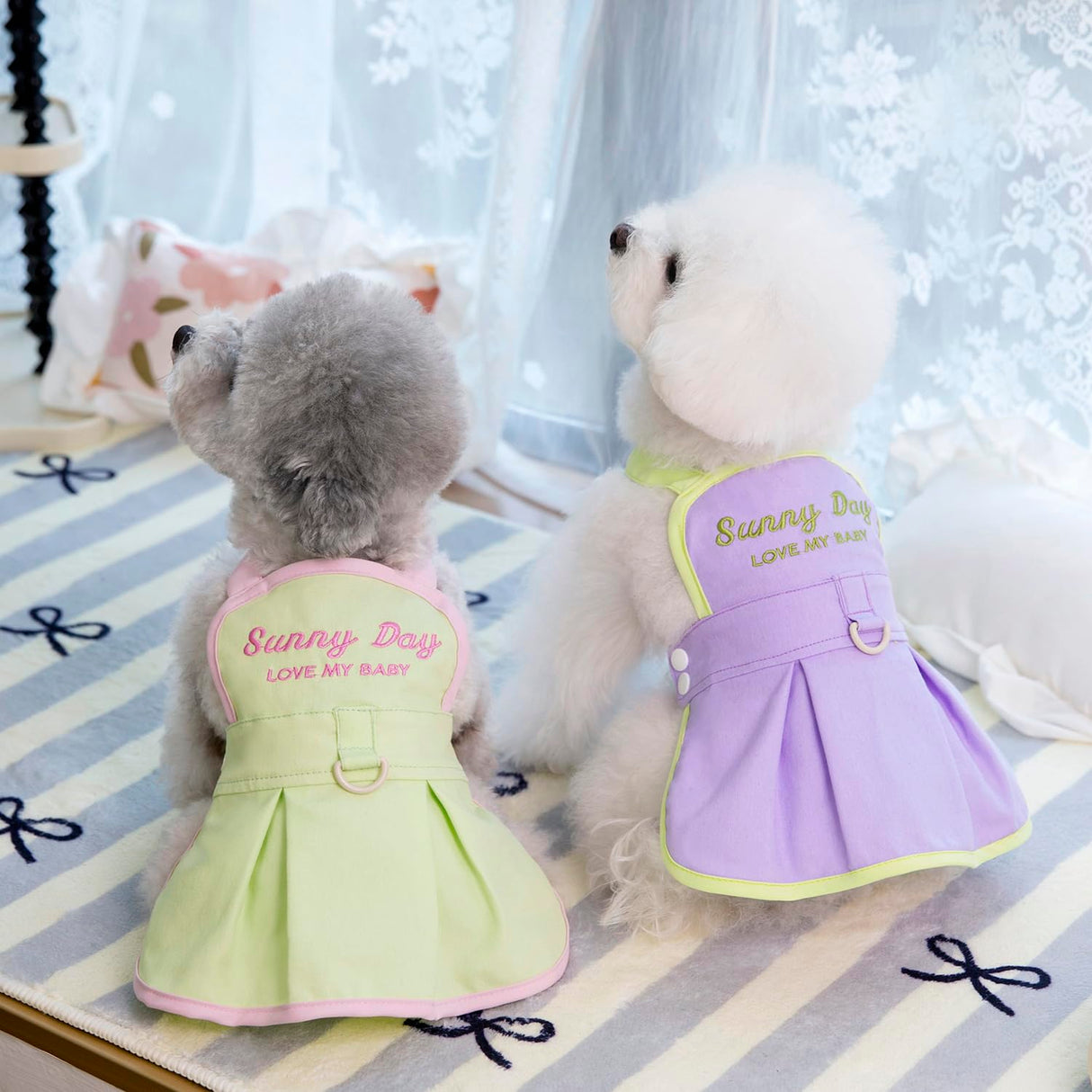2 Pieces Dog Dresses Puppy Luxury Princess Dress Sunny Day Clothes Wedding Evening Summer Suspender Dress Skirt Doggie Dress for Small Dog Girl L