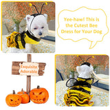 Bee Dog Halloween Costumes, Bumblebee Dress Cosplay Clothes with Cap, Funny Pet Halloween Outfit for Small Medium Large Dogs Cats Christmas Birthday Party Photo Props