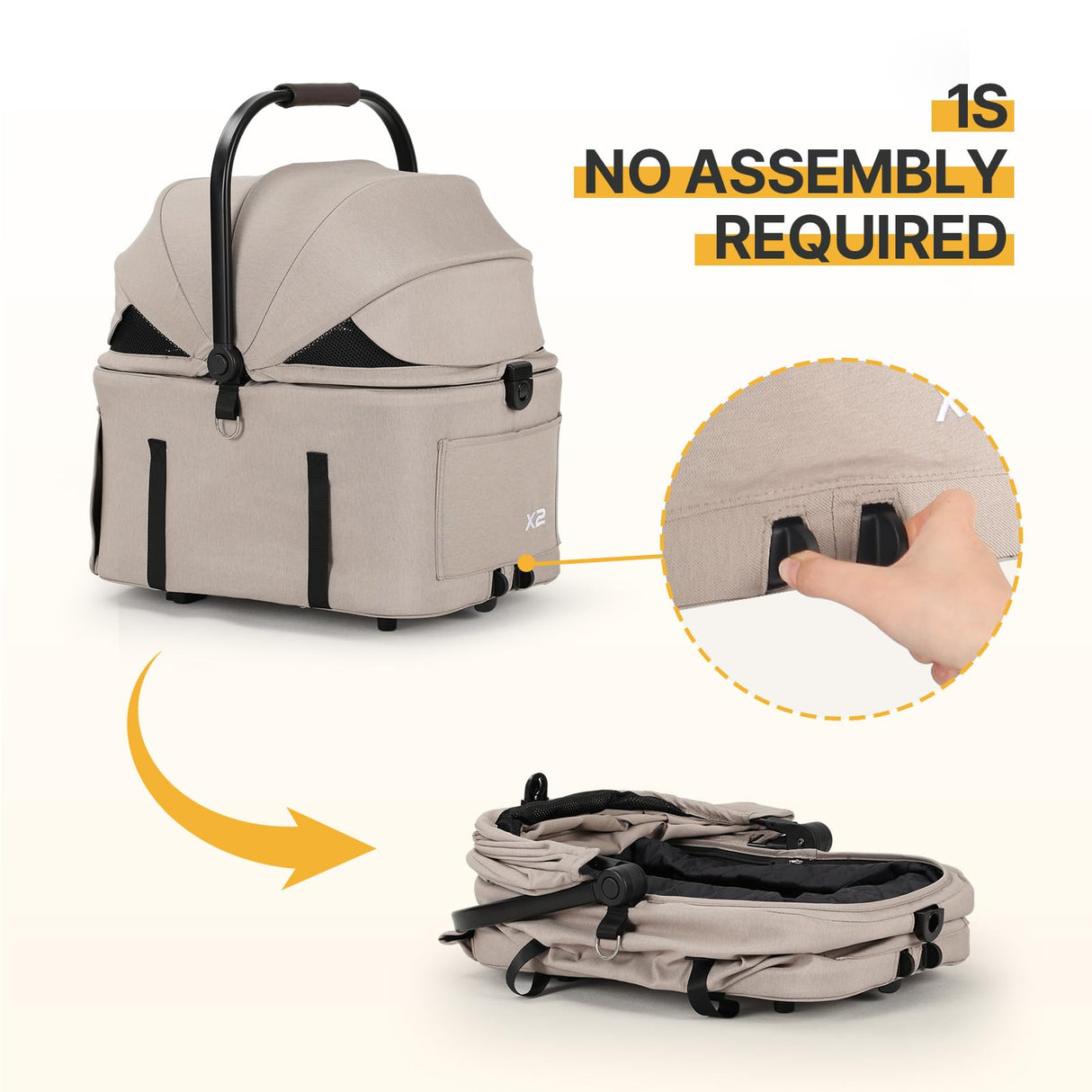 Beberoad Pets X2 Pet Stroller, Dog Cat Stroller for Small Pets, Equipped with Detachable & One-Click Folding Carrier, Waterproof Pad & Sunshade Canopy,Camel